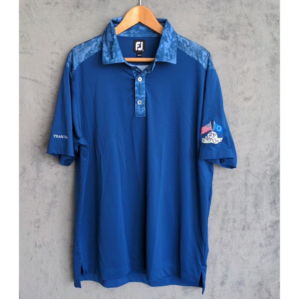 FootJoy FJ Golf Polo Shirt Mens L Blue Camo Loo Cup Team USA Stretch Performance - Picture 2 of 9